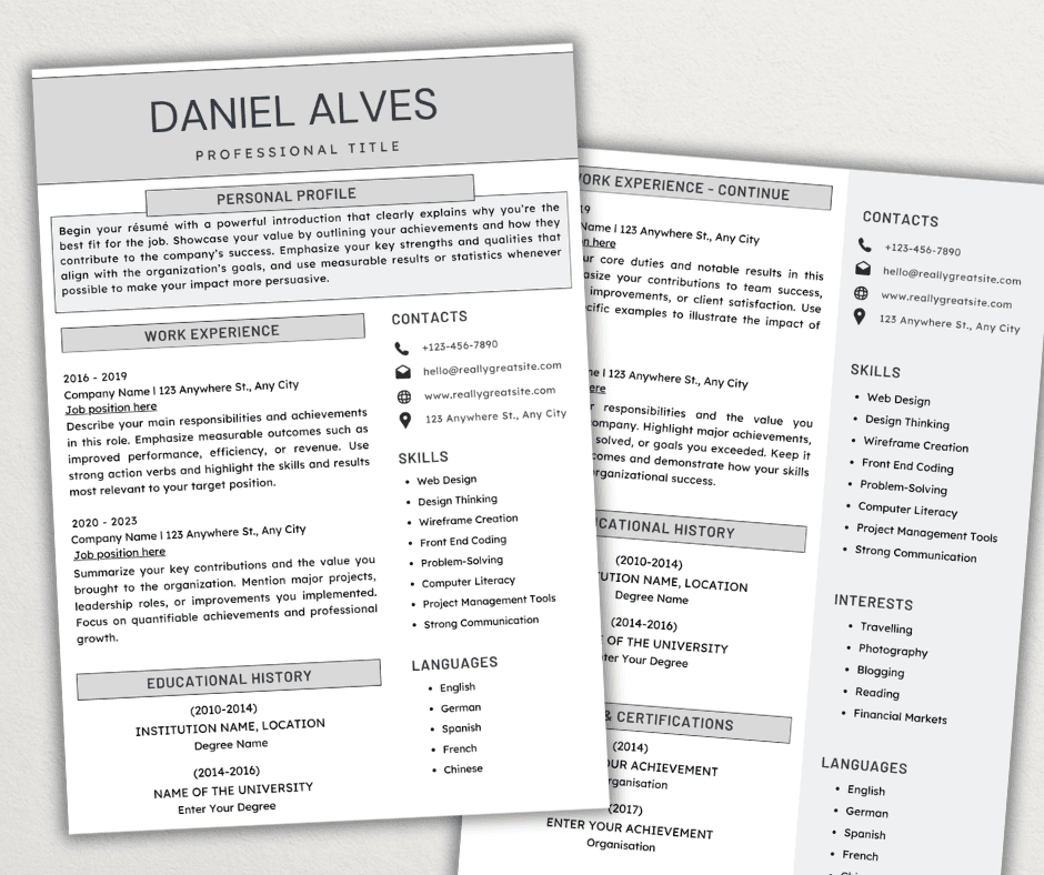 Modern Resume Template Bundle | Minimalist CV + Cover Letter + References | ATS-Friendly | Word, Google Docs & Pages | Instant Download