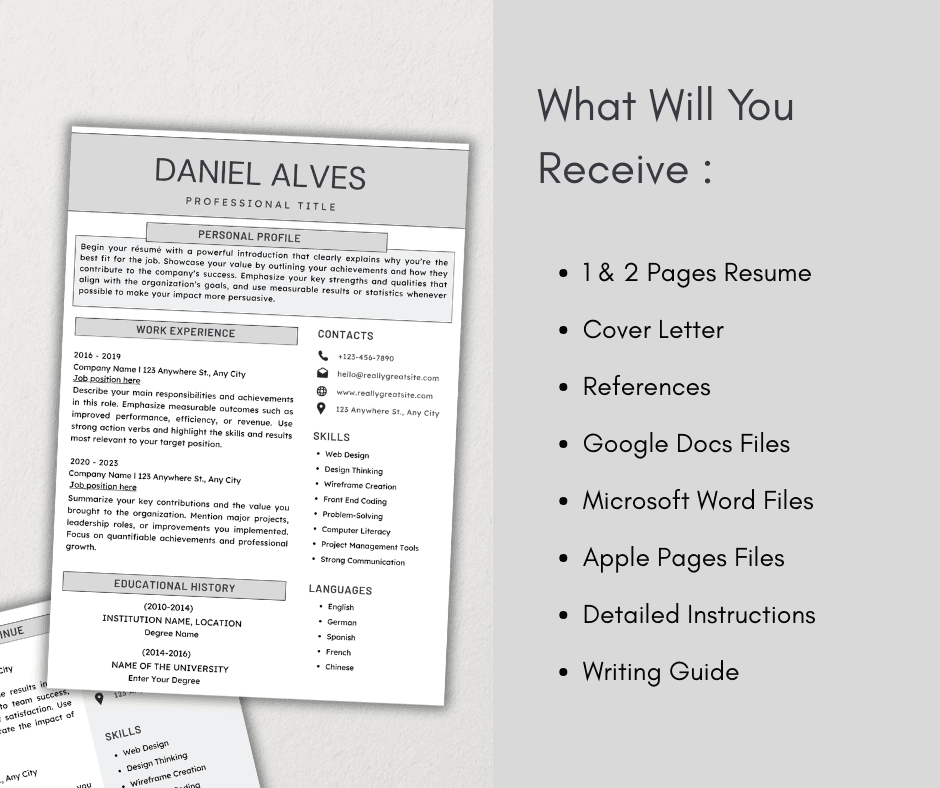 Modern Resume Template Bundle | Minimalist CV + Cover Letter + References | ATS-Friendly | Word, Google Docs & Pages | Instant Download