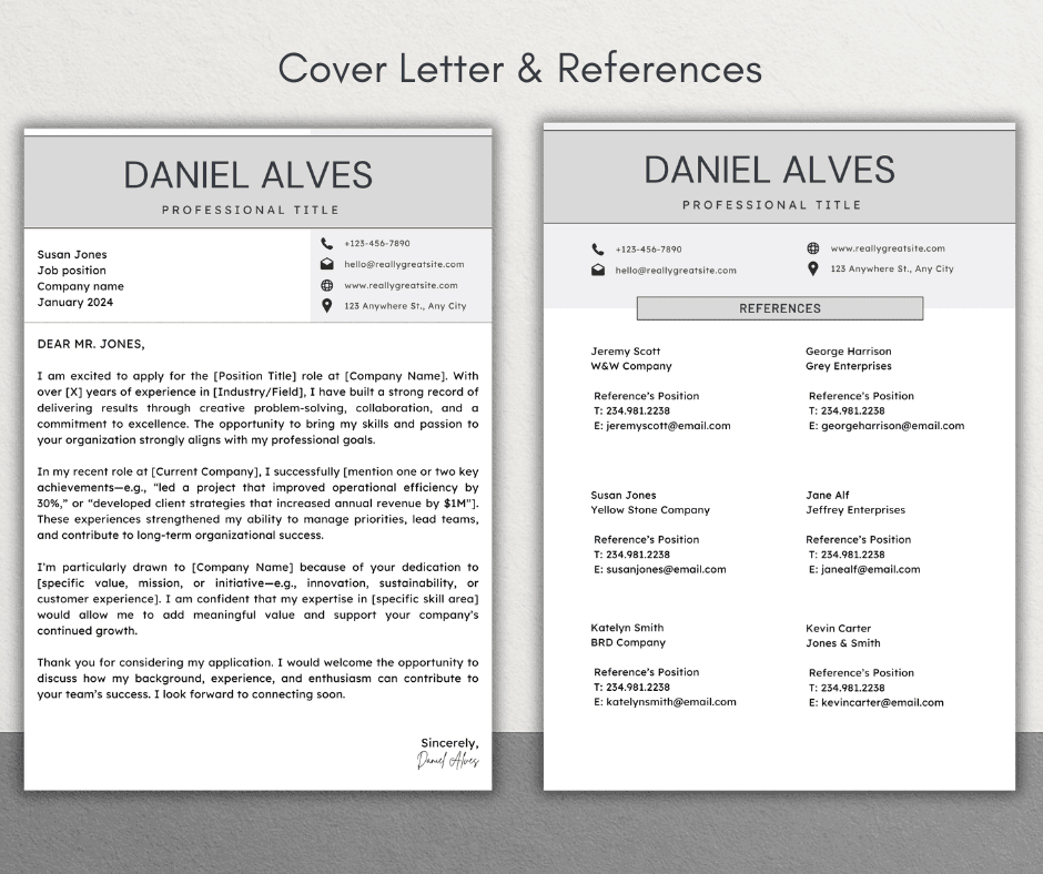 Modern Resume Template Bundle | Minimalist CV + Cover Letter + References | ATS-Friendly | Word, Google Docs & Pages | Instant Download