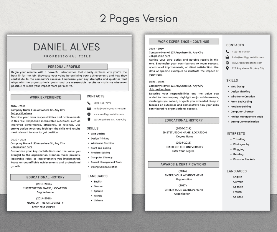 Modern Resume Template Bundle | Minimalist CV + Cover Letter + References | ATS-Friendly | Word, Google Docs & Pages | Instant Download
